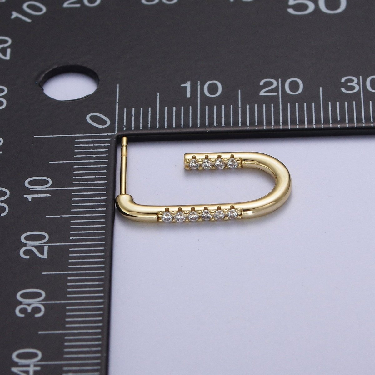 Gold, Silver Clear Micro Paved CZ Front J-Shaped Geometric Hoop Earrings | Y-053 AB-430 - DLUXCA