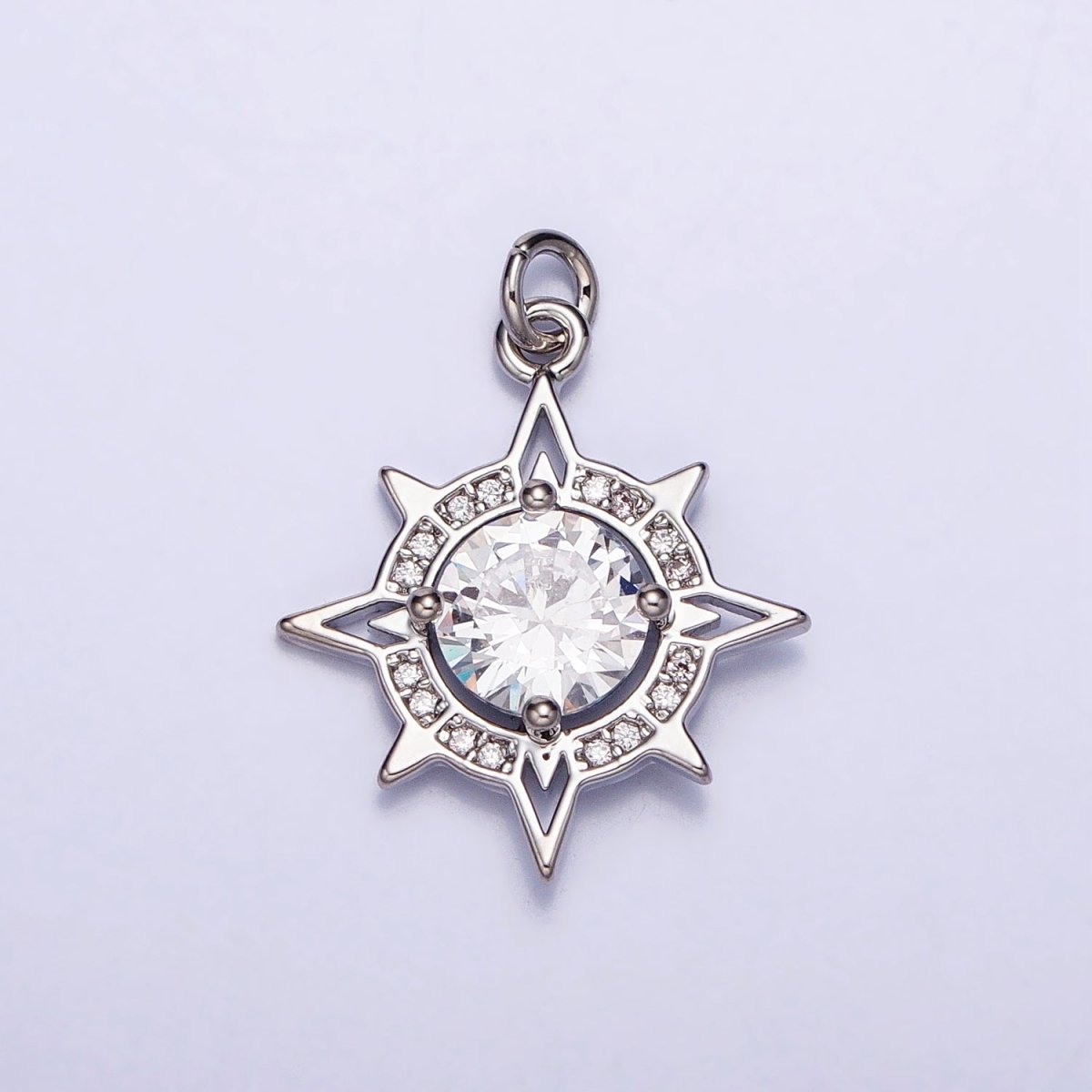 Gold, Silver Compass Celestial Sun Round Clear CZ Charm | AC385 AC386 - DLUXCA
