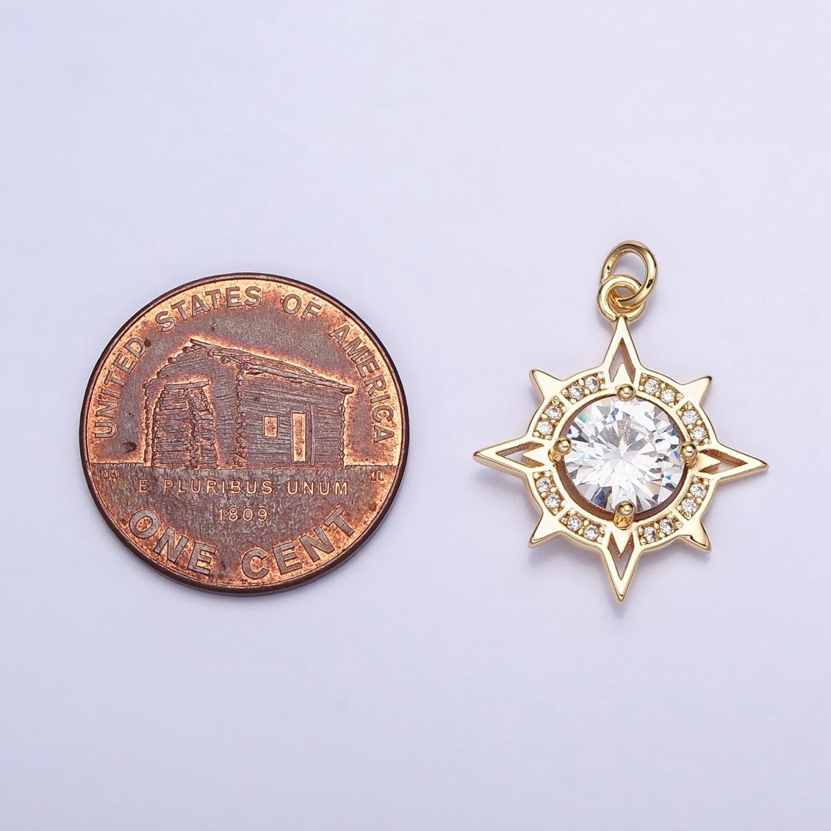 Gold, Silver Compass Celestial Sun Round Clear CZ Charm | AC385 AC386 - DLUXCA