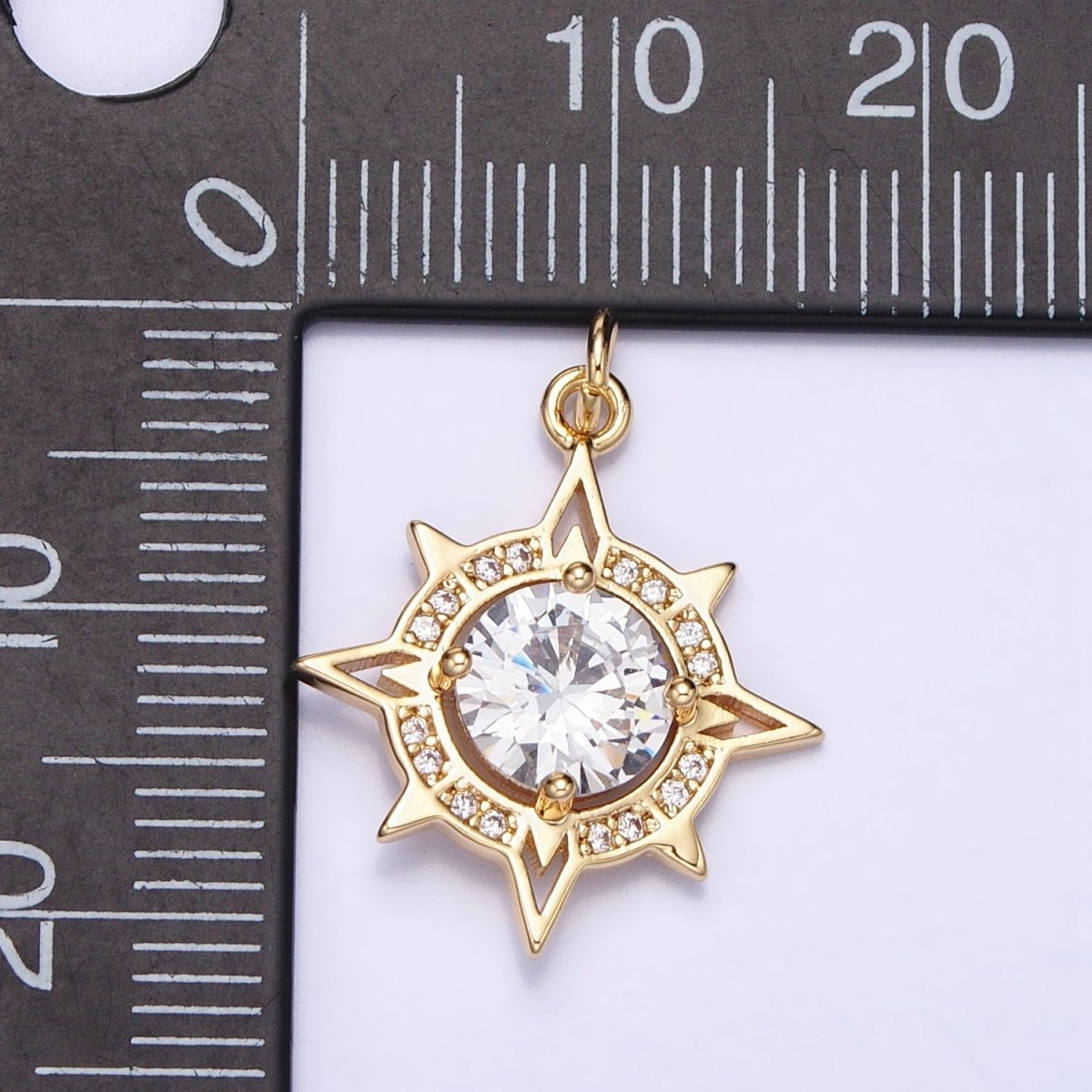 Gold, Silver Compass Celestial Sun Round Clear CZ Charm | AC385 AC386 - DLUXCA