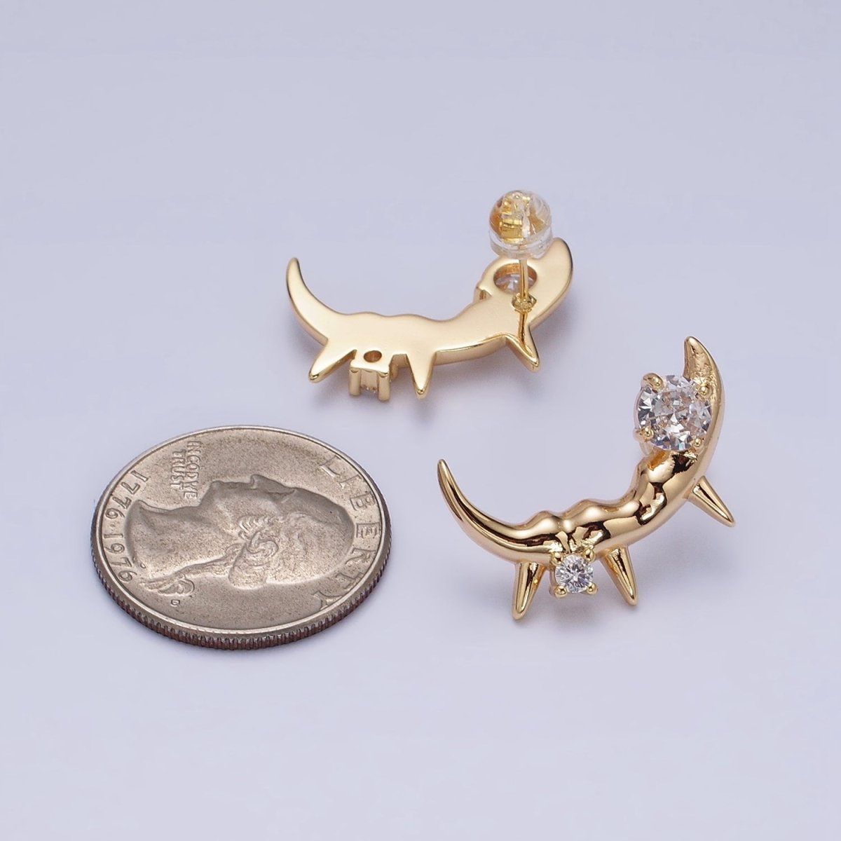 Gold, Silver Curved Clear Round CZ Spiked Molten Drip Stud Earrings | AD889 AD890 - DLUXCA