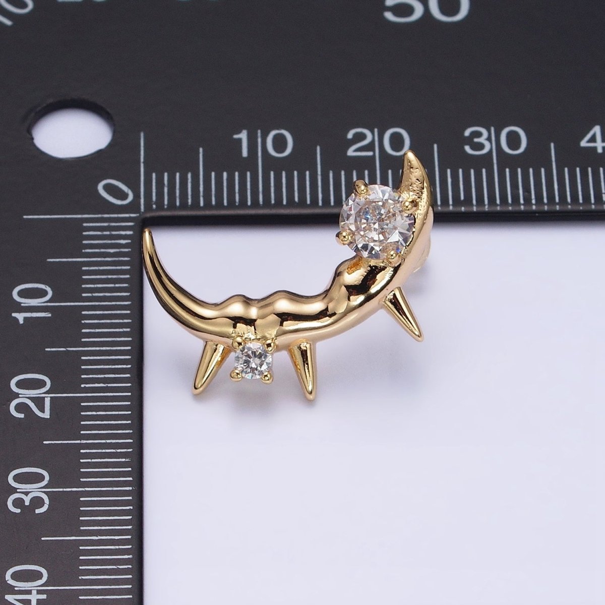 Gold, Silver Curved Clear Round CZ Spiked Molten Drip Stud Earrings | AD889 AD890 - DLUXCA