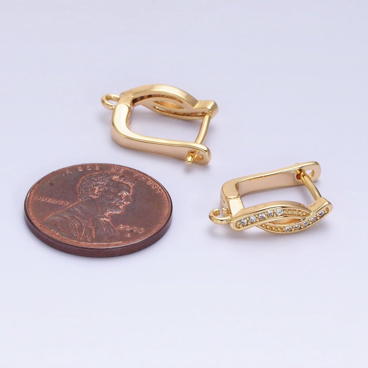 Gold, Silver Curved Micro Paved CZ Bar Open Loop English Lock Earring Supply | Z-365 Z-366 - DLUXCA