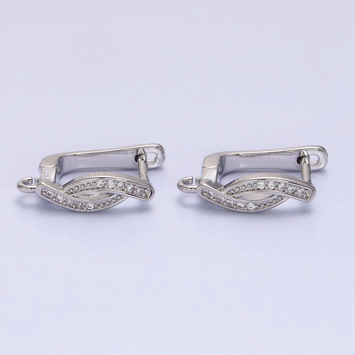 Gold, Silver Curved Micro Paved CZ Bar Open Loop English Lock Earring Supply | Z-365 Z-366 - DLUXCA