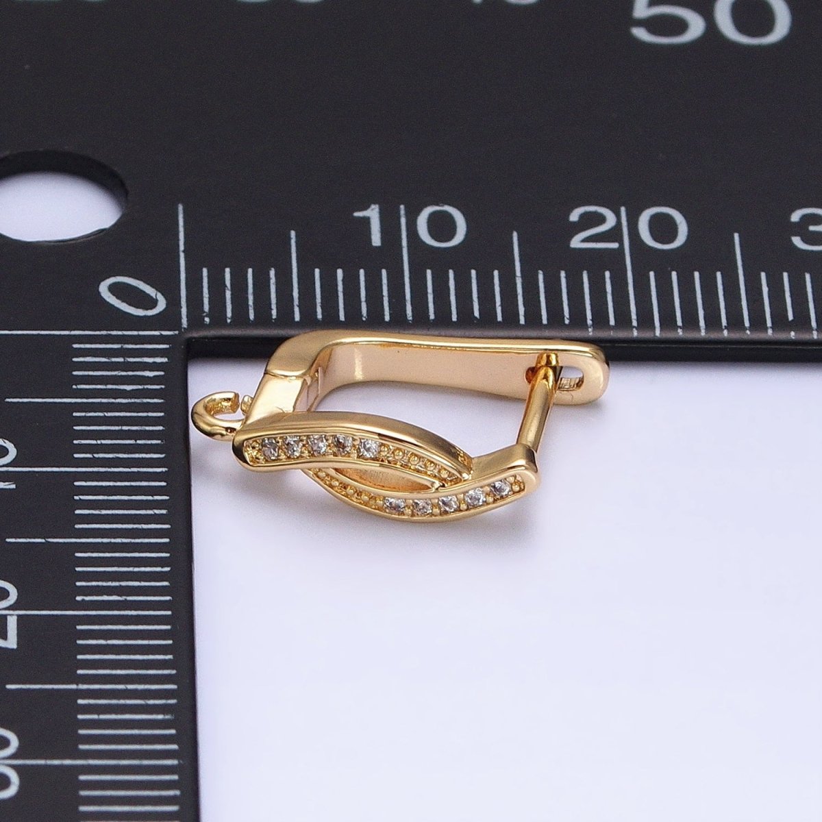 Gold, Silver Curved Micro Paved CZ Bar Open Loop English Lock Earring Supply | Z-365 Z-366 - DLUXCA