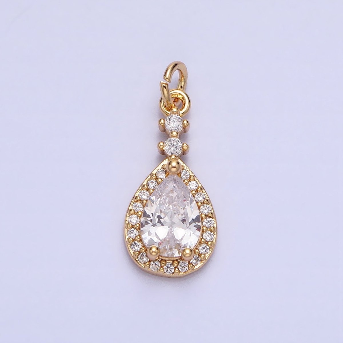 Gold, Silver CZ Clear, Purple, Pink, Red, Blue Teardrop Micro Paved Charm | AC427 - AC431, AC941 - AC945 - DLUXCA