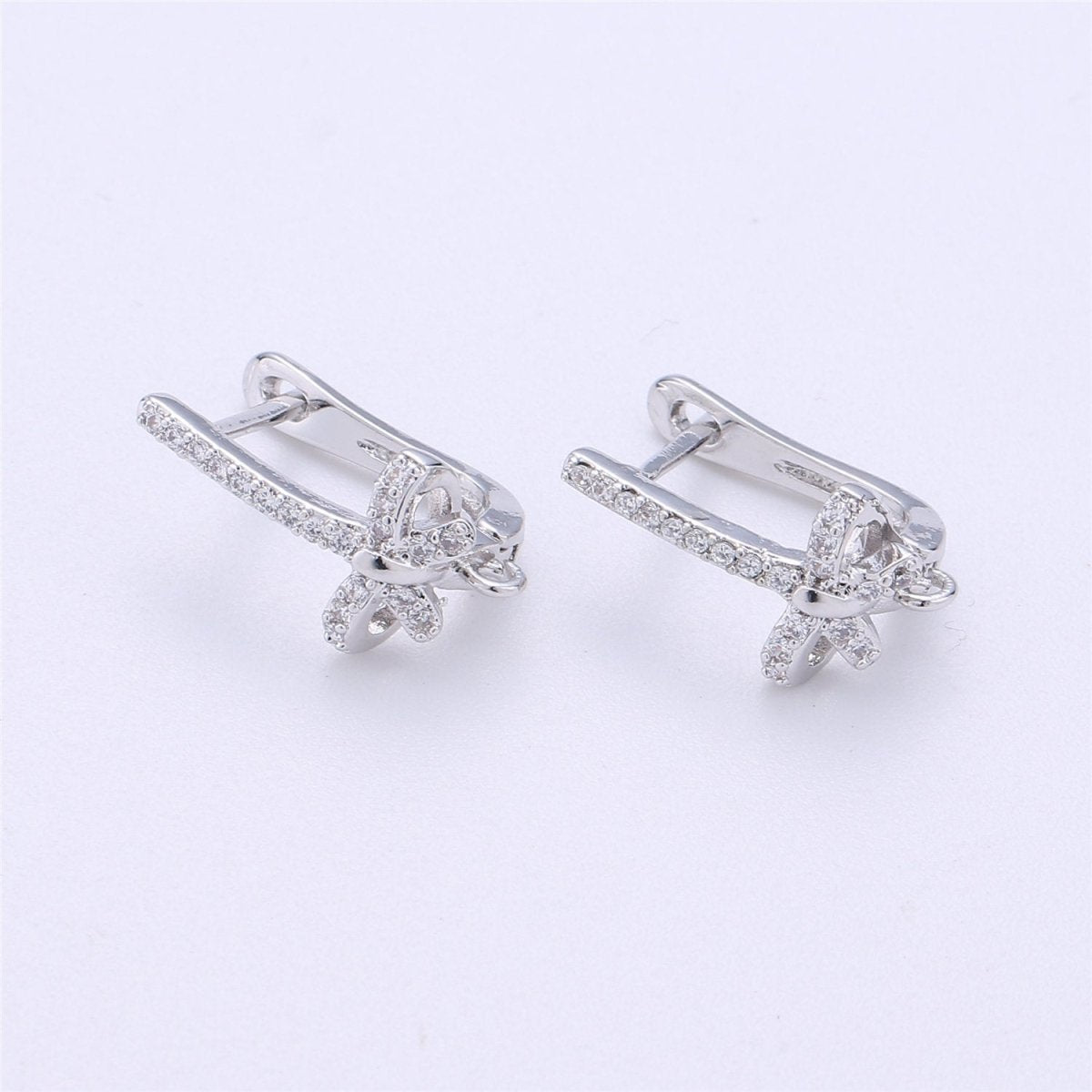 Gold / Silver CZ Micro Pave LatchBack Earring Wires Hooks, Leverback ear wires, Huggie ear wire Cubic open link earrings Supply K-314 - DLUXCA