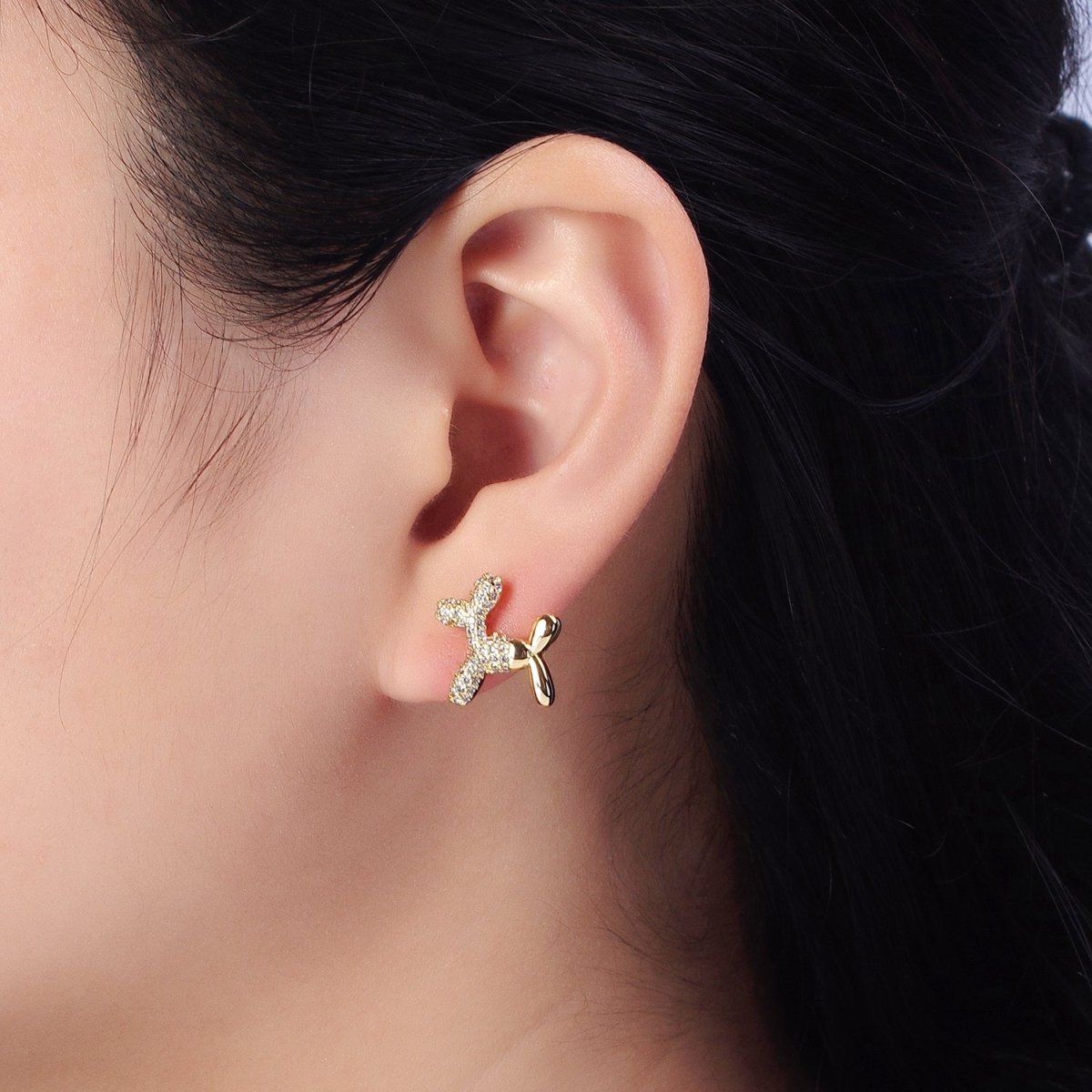 Gold, Silver Dog Balloon Bubble Animal Micro Paved CZ Stud Earrings | AB560 AB561 - DLUXCA