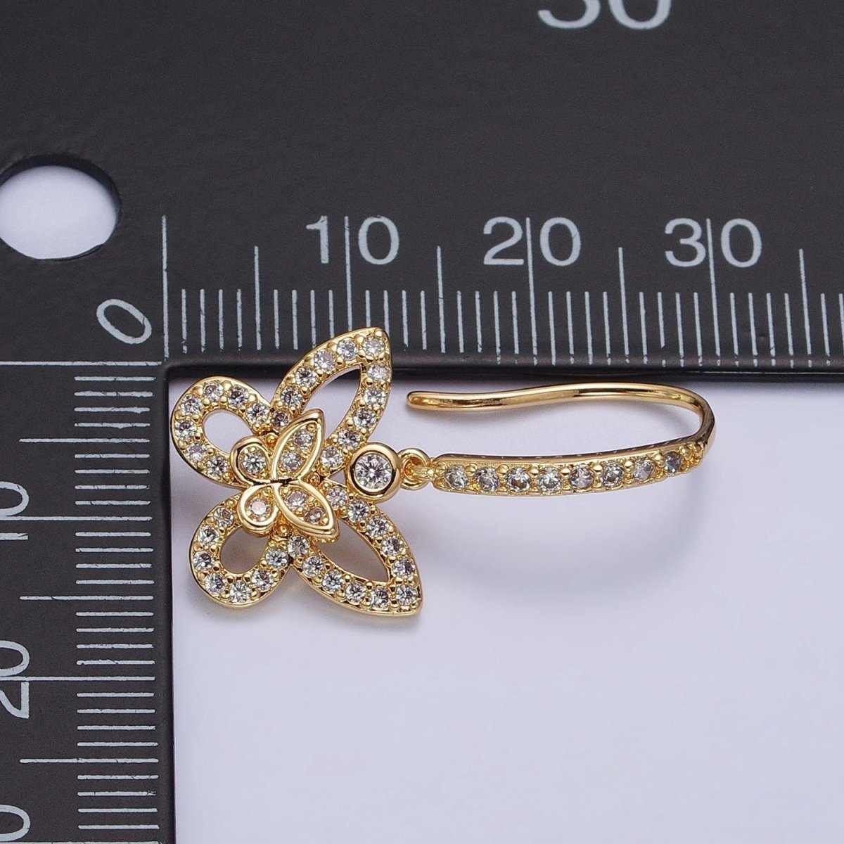 Gold, Silver Double Butterfly Mariposa Clear Micro Paved CZ French Hook Earrings | AB576 AB577 - DLUXCA