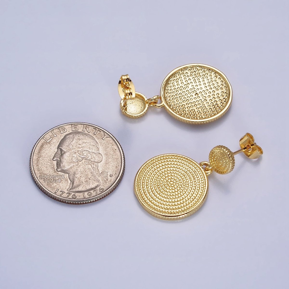 Gold, Silver Double Circular Beaded Round Drop Dangle Stud Earrings | AB568 AB570 - DLUXCA