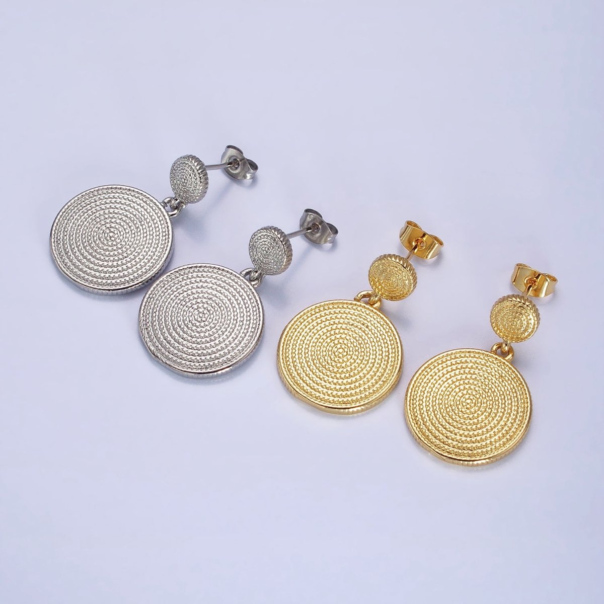 Gold, Silver Double Circular Beaded Round Drop Dangle Stud Earrings | AB568 AB570 - DLUXCA