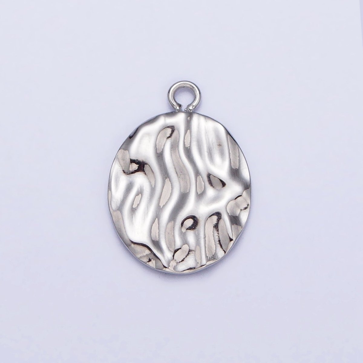 Gold, Silver Double Sided Oval Hammered Charm in Gold & Silver | P-890 - DLUXCA