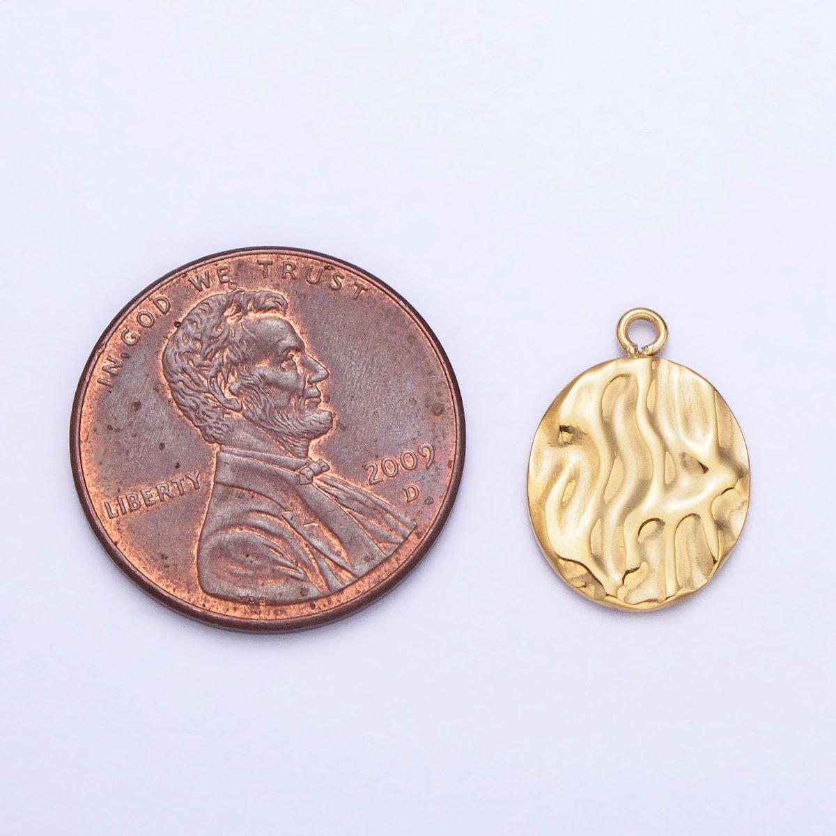 Gold, Silver Double Sided Oval Hammered Charm in Gold & Silver | P-890 - DLUXCA