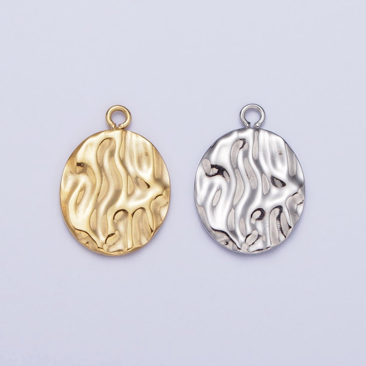 Gold, Silver Double Sided Oval Hammered Charm in Gold & Silver | P-890 - DLUXCA