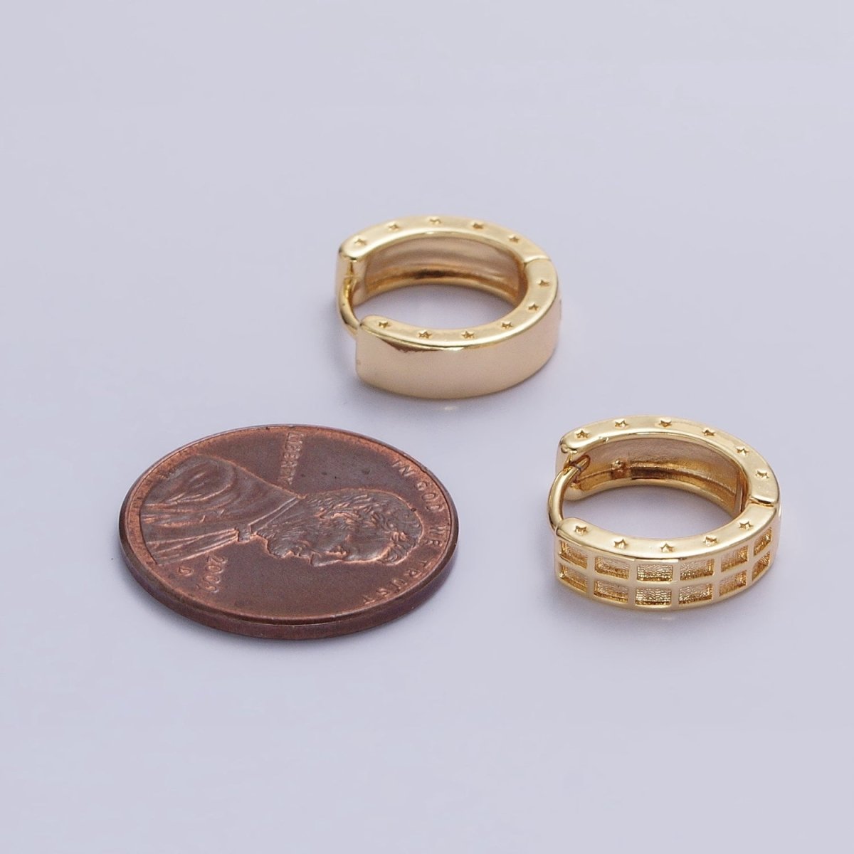 Gold, Silver Double Wide Rectangular Celestial Star Pressed 13mm Huggie Earrings | AB970 AB971 - DLUXCA