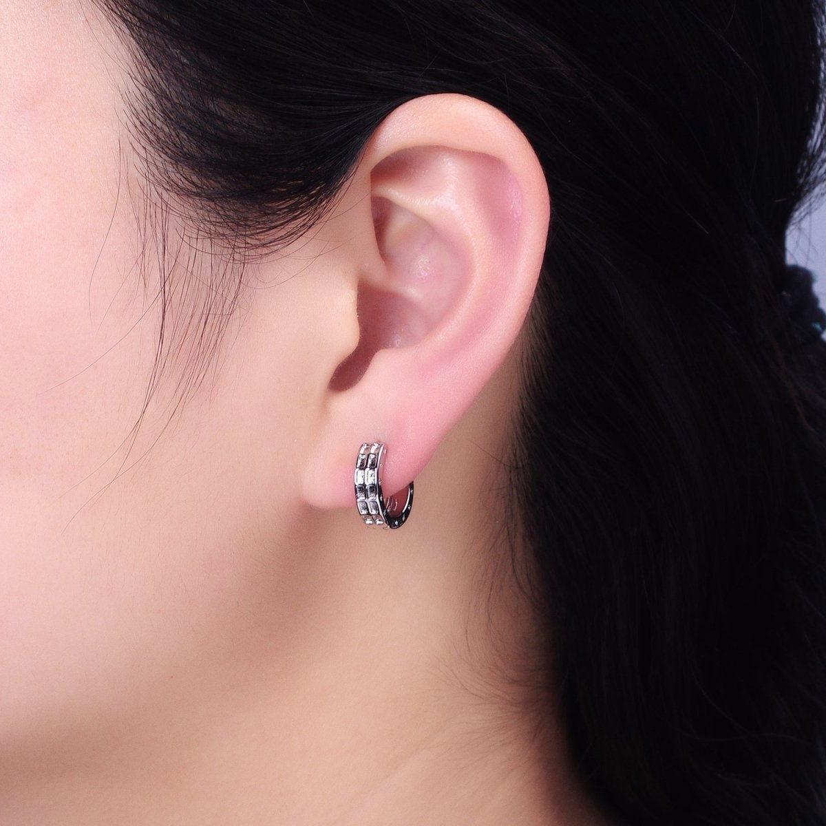 Gold, Silver Double Wide Rectangular Celestial Star Pressed 13mm Huggie Earrings | AB970 AB971 - DLUXCA