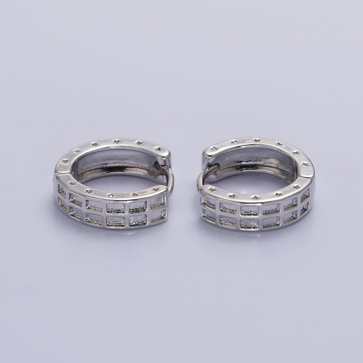 Gold, Silver Double Wide Rectangular Celestial Star Pressed 13mm Huggie Earrings | AB970 AB971 - DLUXCA