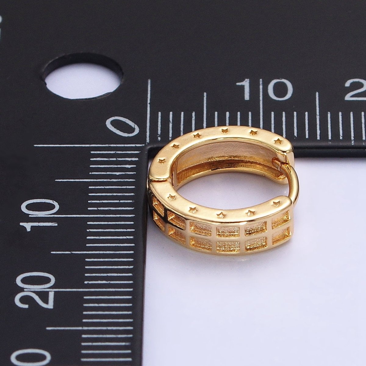 Gold, Silver Double Wide Rectangular Celestial Star Pressed 13mm Huggie Earrings | AB970 AB971 - DLUXCA