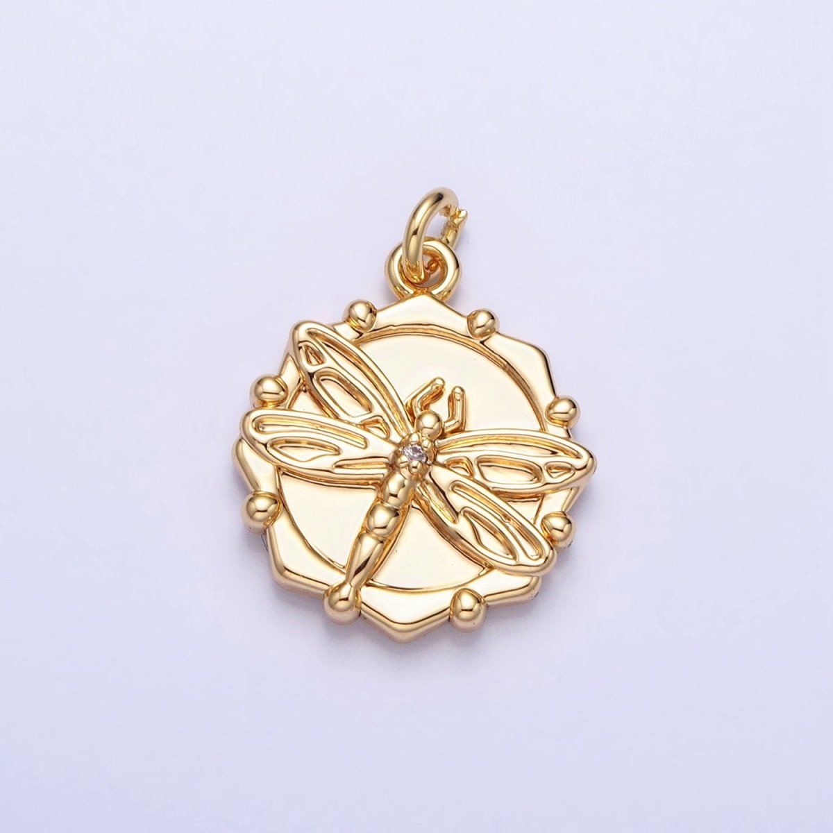 Gold, Silver Dragonfly Insect Round Octagonal Charm | AC757 AC758 - DLUXCA