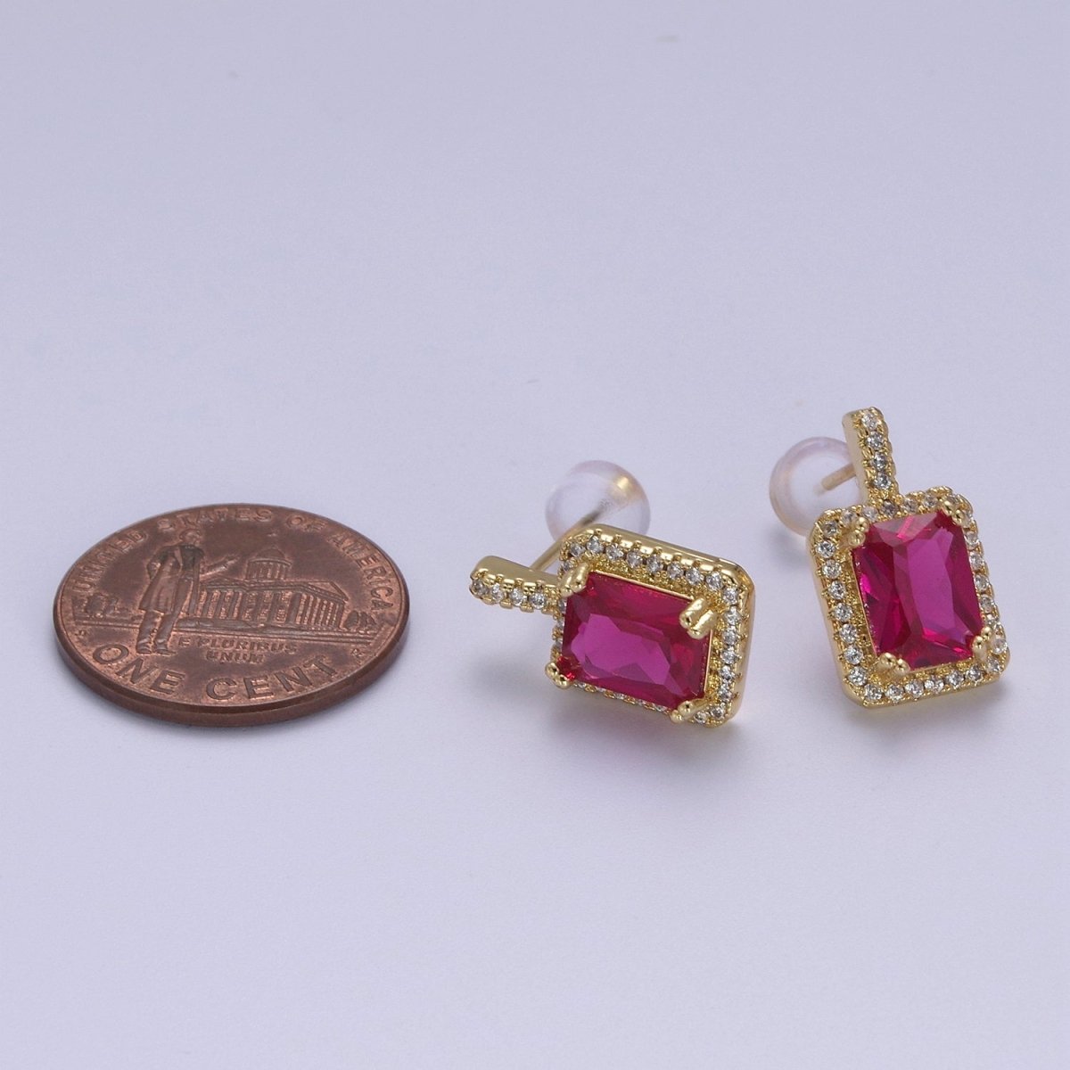 Gold / Silver Emerald Green CZ Paved Ear Posts Rectangle CZ Earring Studs For Party T-343 ~ T-354 - DLUXCA