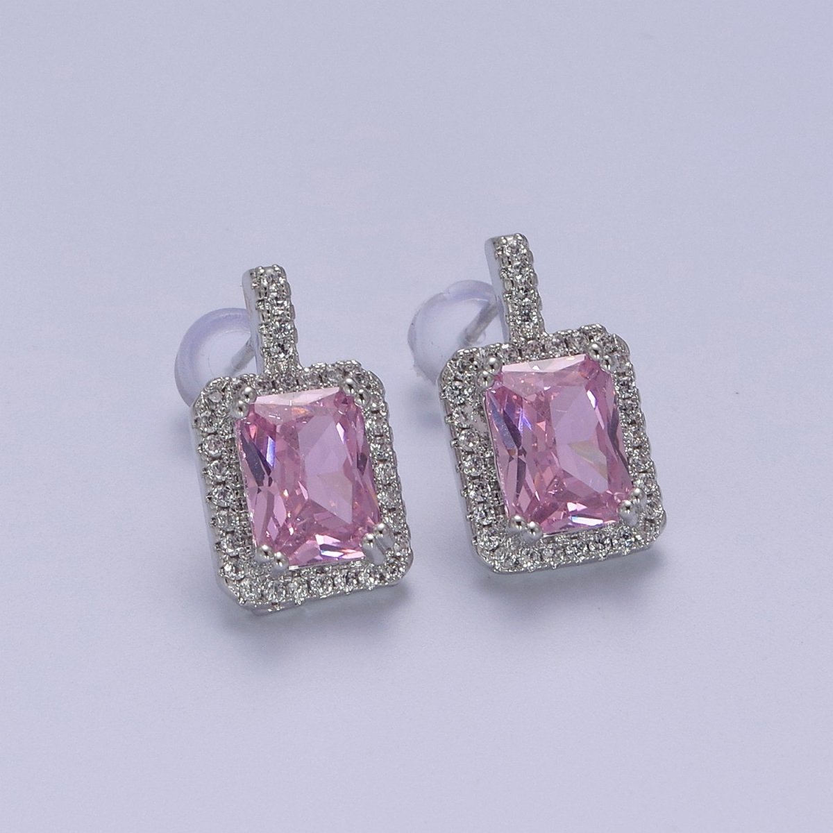 Gold / Silver Emerald Green CZ Paved Ear Posts Rectangle CZ Earring Studs For Party T-343 ~ T-354 - DLUXCA