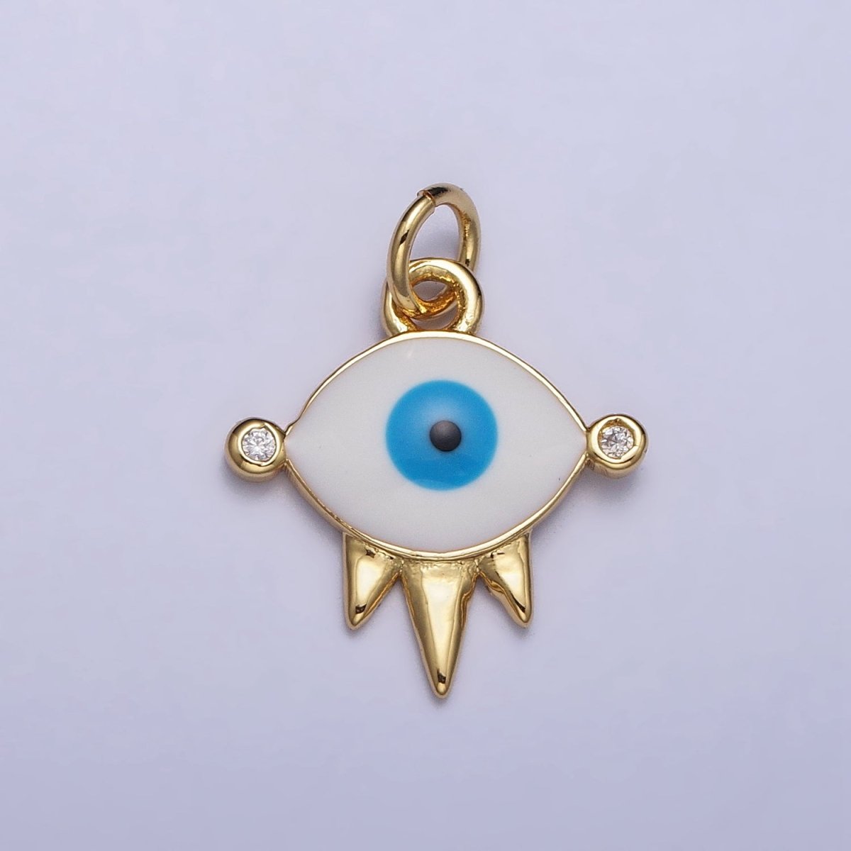 Gold, Silver Evil Eye White Enamel Clear CZ Triple Spiked Charm | AC1030 AC1031 - DLUXCA