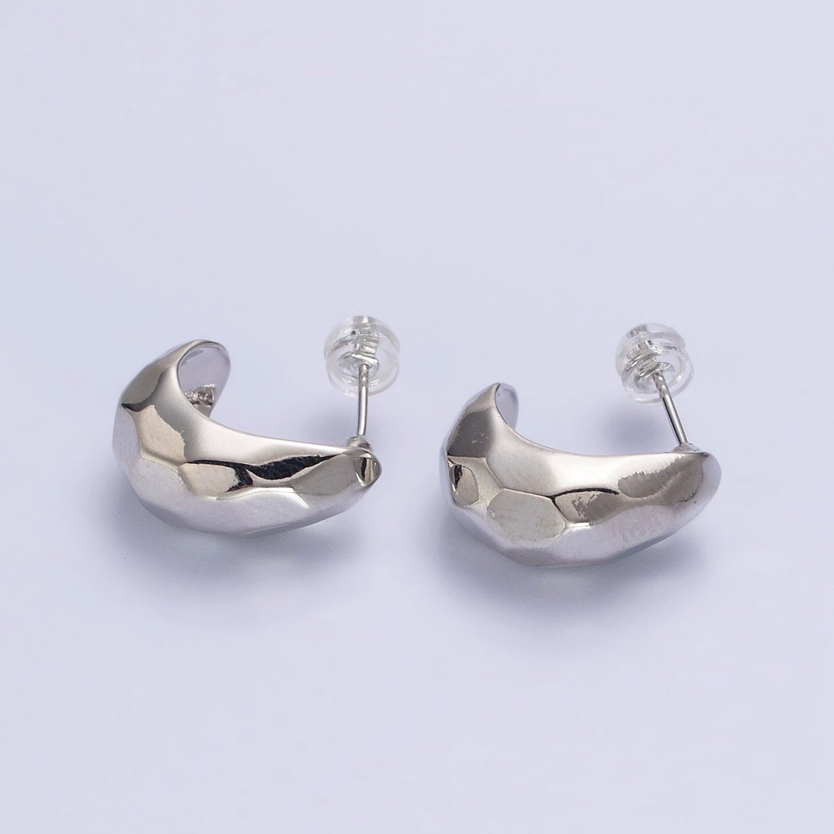 Gold, Silver Geometric Abstract Multifaceted C-Shaped Dome Hoop Earrings | AB587 AB588 - DLUXCA