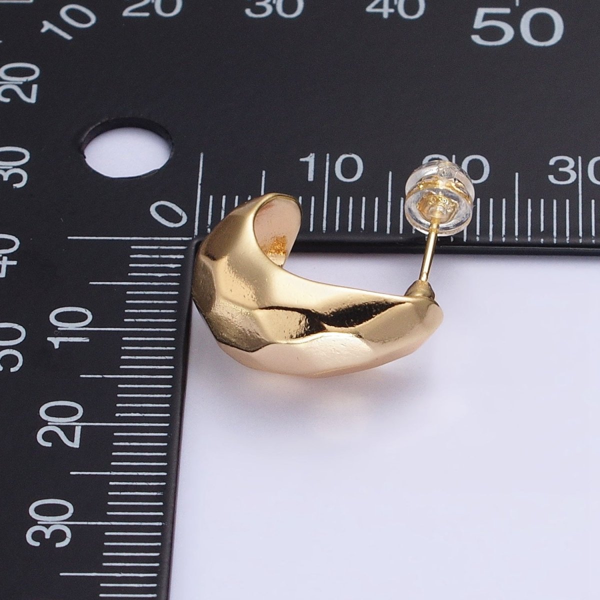 Gold, Silver Geometric Abstract Multifaceted C-Shaped Dome Hoop Earrings | AB587 AB588 - DLUXCA