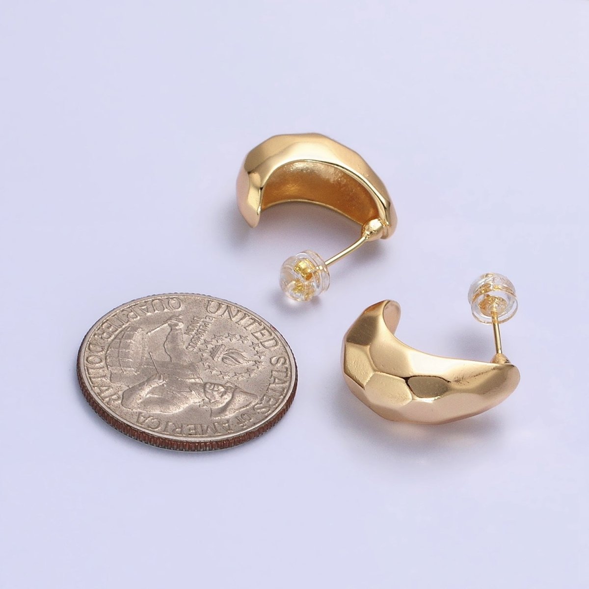 Gold, Silver Geometric Abstract Multifaceted C-Shaped Dome Hoop Earrings | AB587 AB588 - DLUXCA