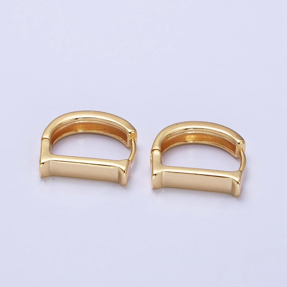 Gold, Silver Geometric D-Shaped Dainty Minimalist Huggie Earrings | AB388 AB510 - DLUXCA