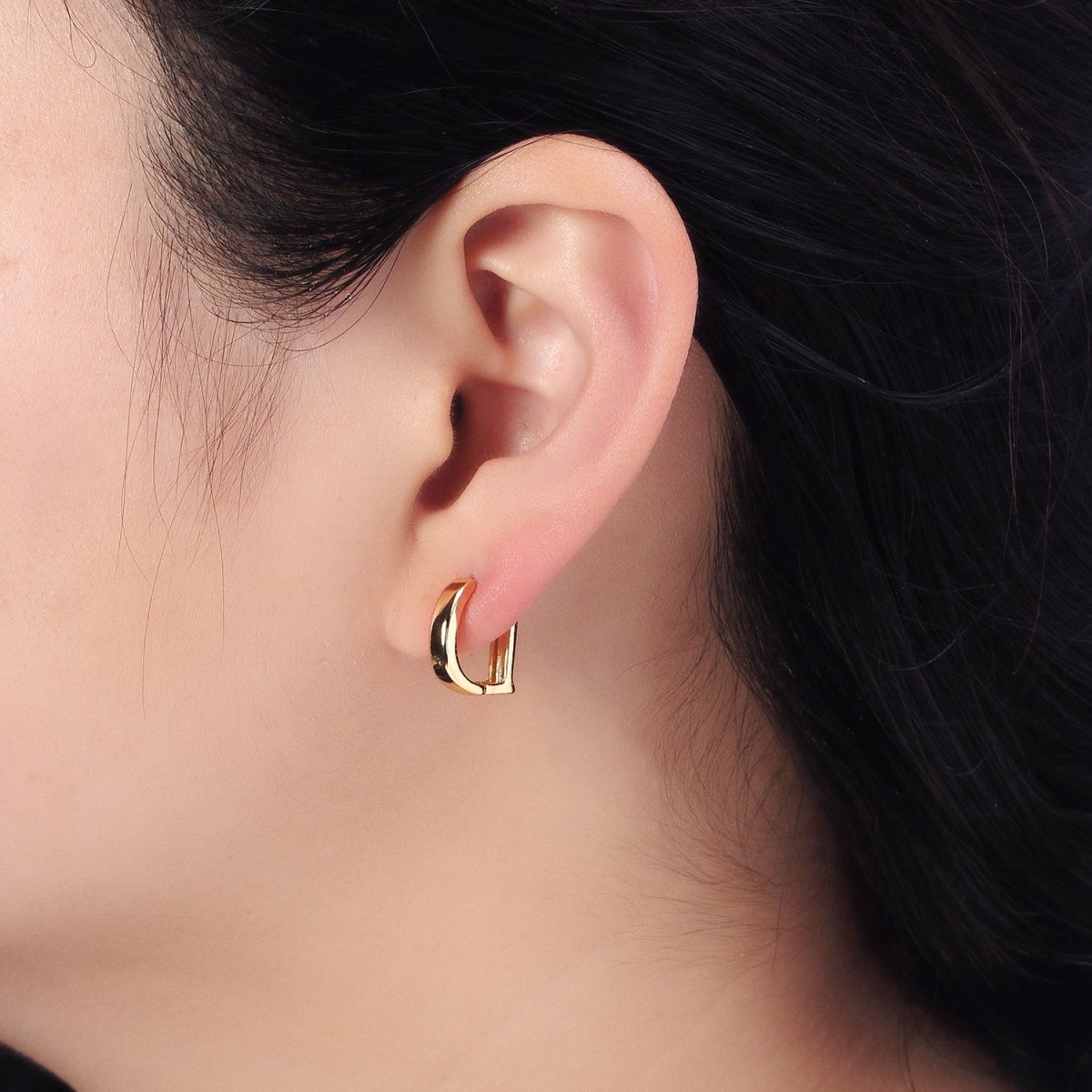 Gold, Silver Geometric D-Shaped Dainty Minimalist Huggie Earrings | AB388 AB510 - DLUXCA