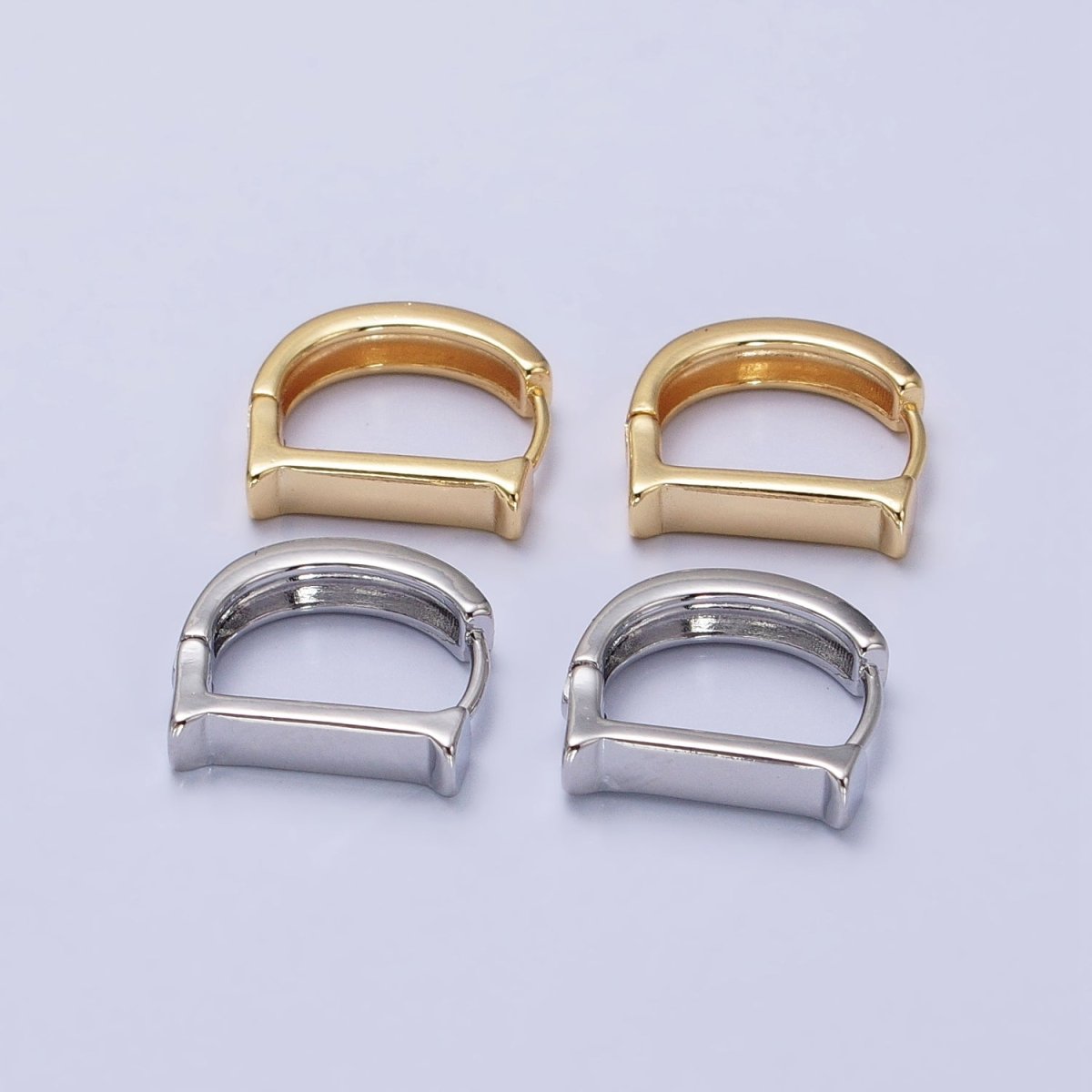 Gold, Silver Geometric D-Shaped Dainty Minimalist Huggie Earrings | AB388 AB510 - DLUXCA