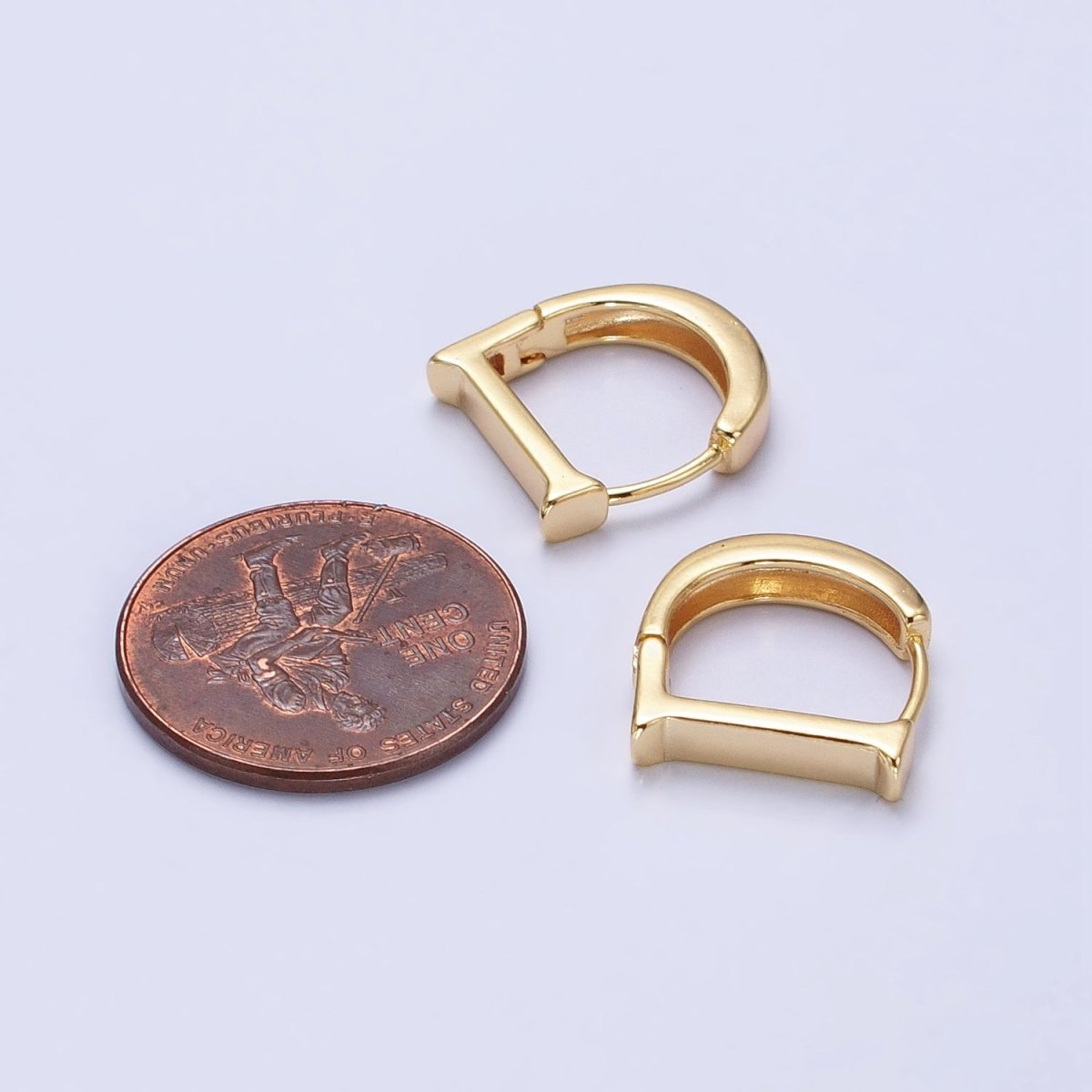 Gold, Silver Geometric D-Shaped Dainty Minimalist Huggie Earrings | AB388 AB510 - DLUXCA