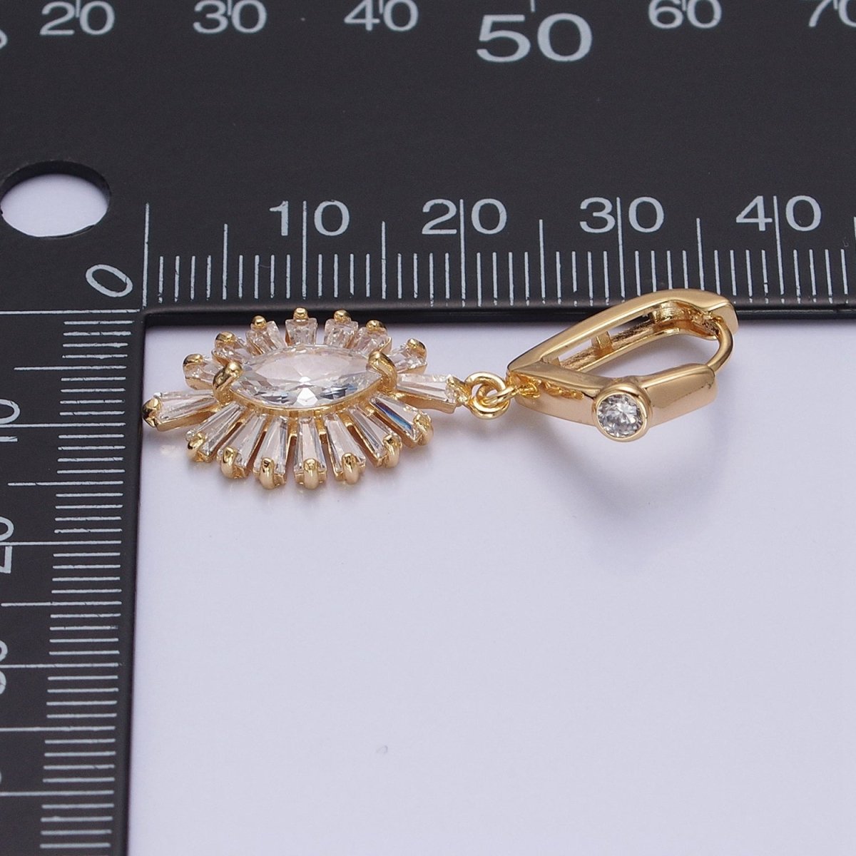 Gold, Silver Geometric Marquise Baguette Drop CZ Diamond Rhombus Huggie Earrings | AD806 AD807 - DLUXCA