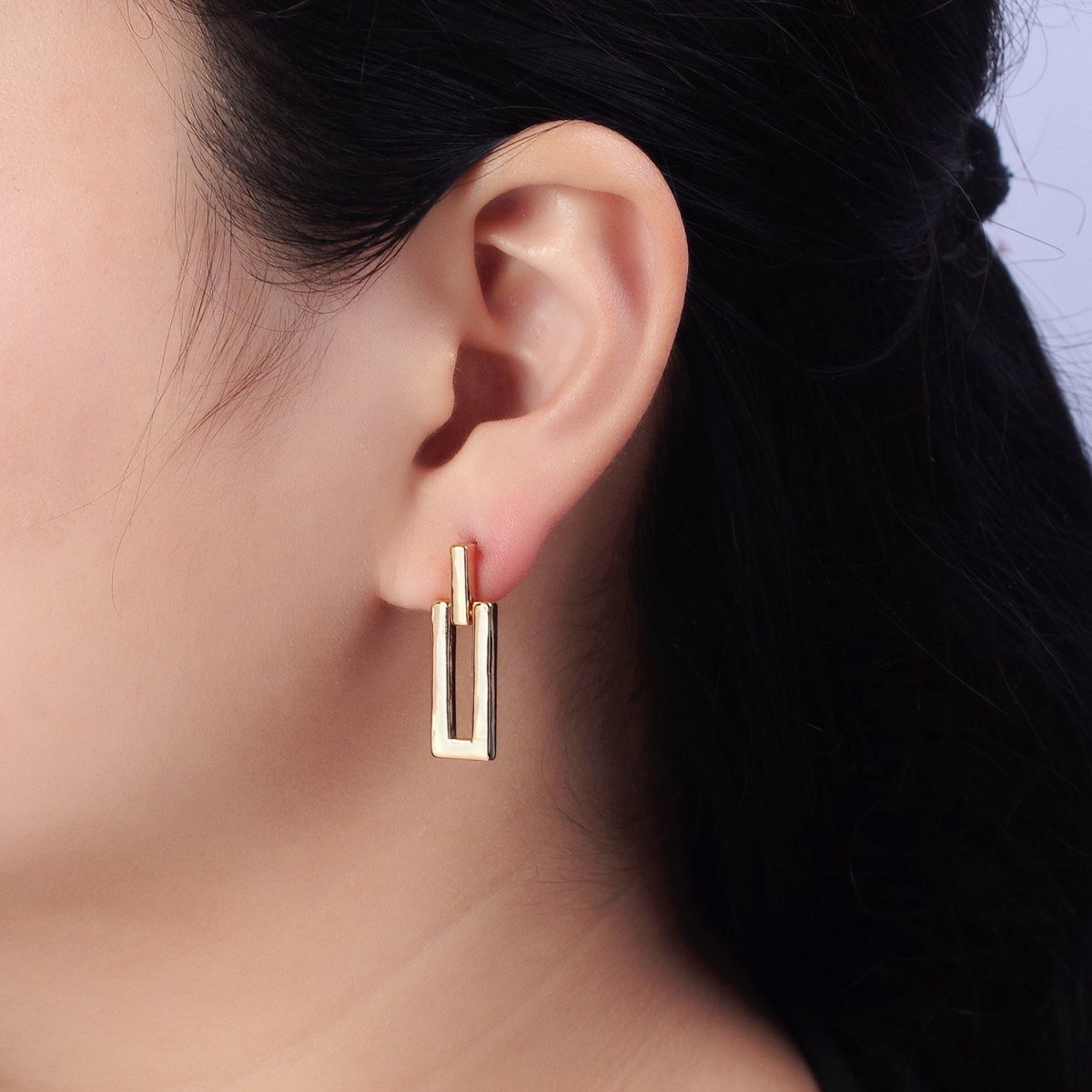 Gold, Silver Geometric Rectangular Bar Drop Dangle Stud Earrings in Gold & Silver | AB393 AB734 - DLUXCA