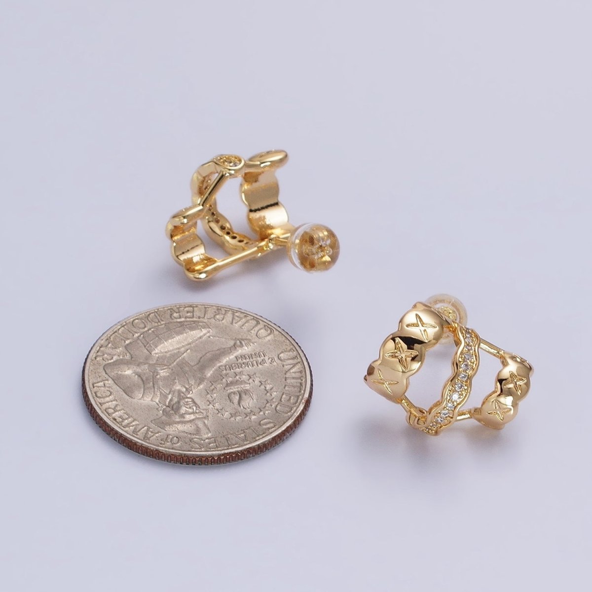 Gold, Silver Geometric Triple C-Shaped Cross X Micro Paved CZ Band Stud Earrings | AB583 AB584 - DLUXCA