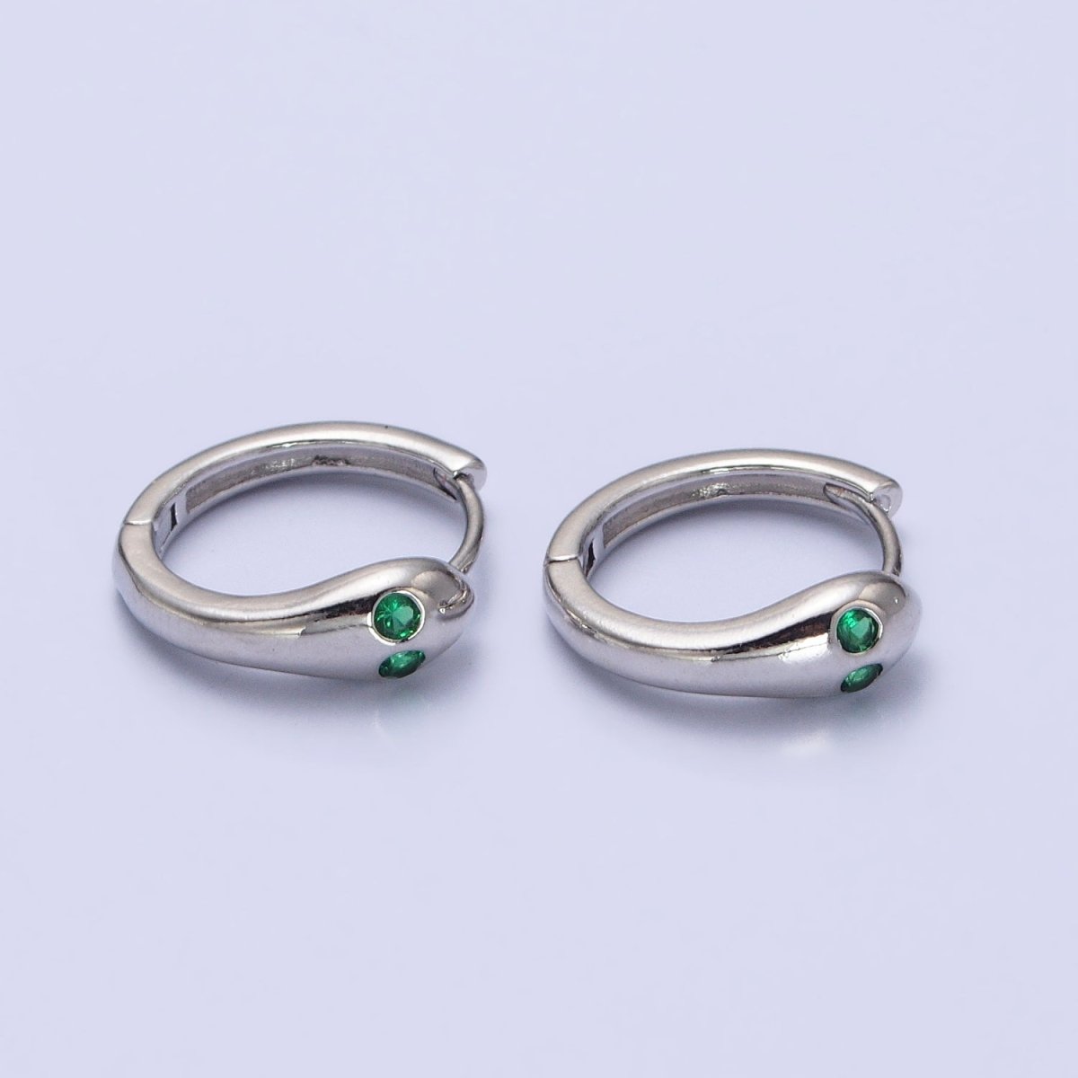 Gold, Silver Green-Eyed CZ Snake Serpent Minimalist Huggie Earrings | AB557 AB558 - DLUXCA