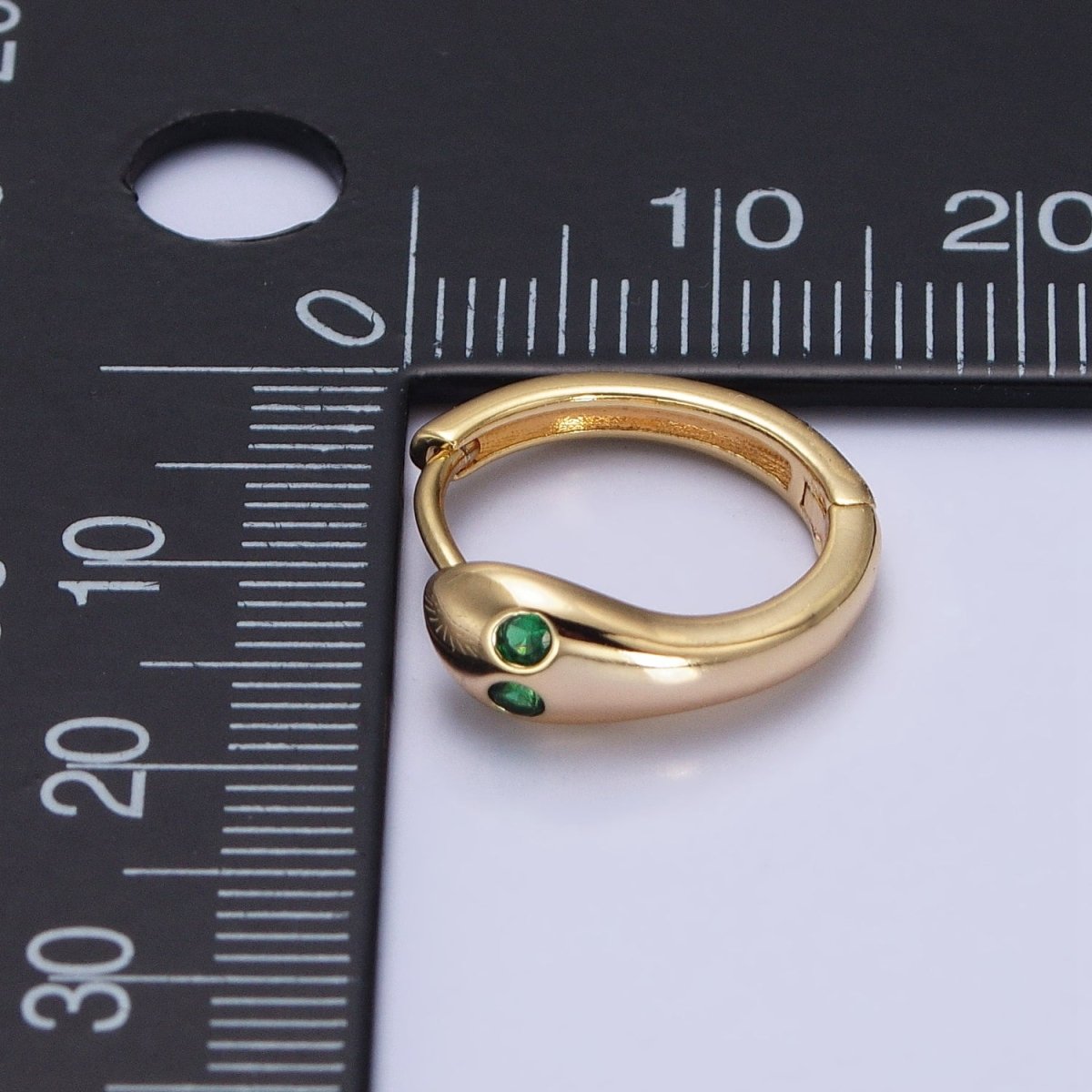 Gold, Silver Green-Eyed CZ Snake Serpent Minimalist Huggie Earrings | AB557 AB558 - DLUXCA