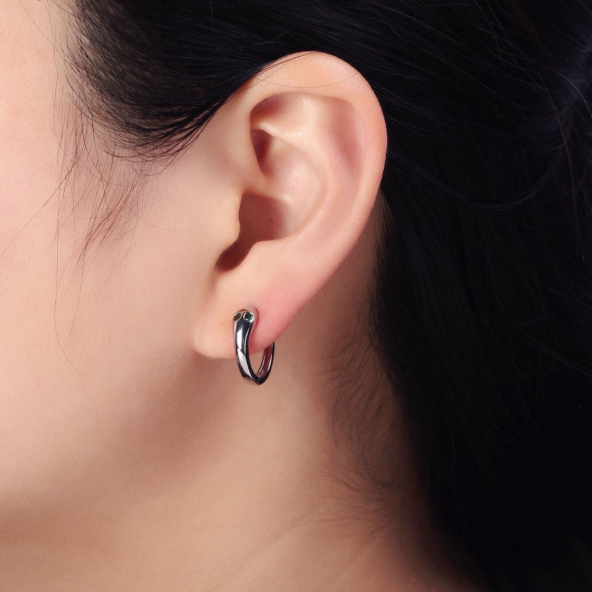 Gold, Silver Green-Eyed CZ Snake Serpent Minimalist Huggie Earrings | AB557 AB558 - DLUXCA