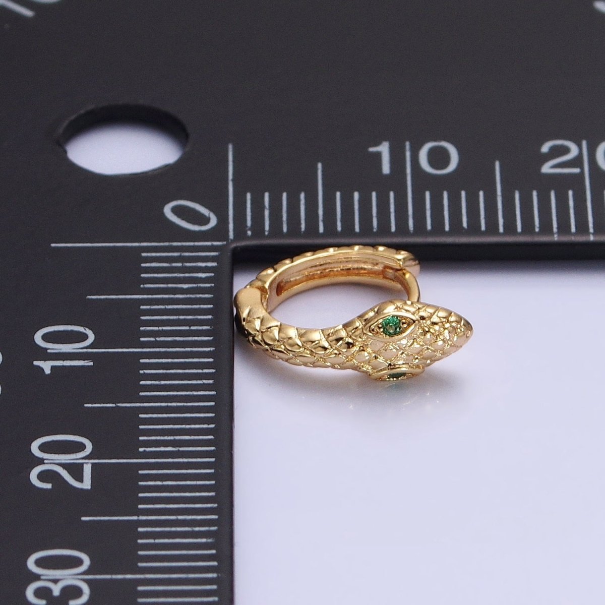 Gold, Silver Green-Eyed Scaled Snake Serpent 11mm Cartilage Huggie Earrings | AB751 AB-850 - DLUXCA