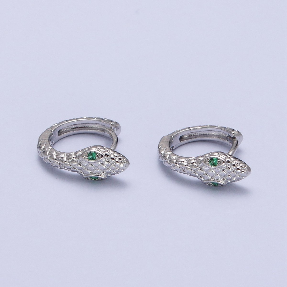 Gold, Silver Green-Eyed Scaled Snake Serpent 11mm Cartilage Huggie Earrings | AB751 AB-850 - DLUXCA
