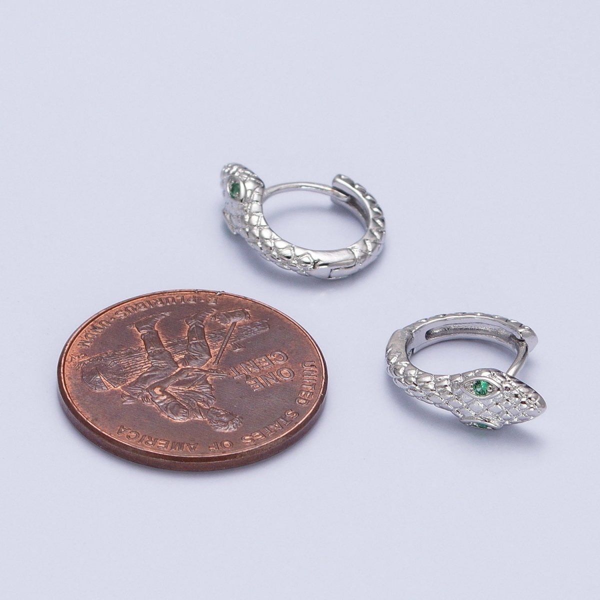 Gold, Silver Green-Eyed Scaled Snake Serpent 11mm Cartilage Huggie Earrings | AB751 AB-850 - DLUXCA