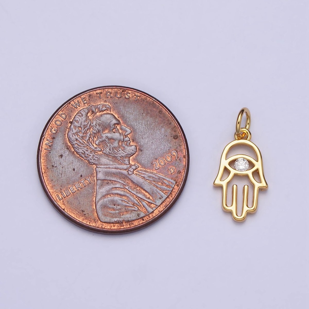 Gold, Silver Hamsa Hand Clear CZ Open Add-On Charm in Gold & Silver | AC408 AC409 - DLUXCA