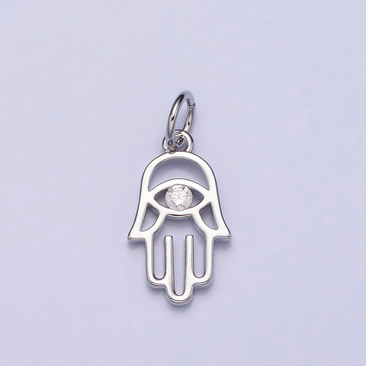 Gold, Silver Hamsa Hand Clear CZ Open Add-On Charm in Gold & Silver | AC408 AC409 - DLUXCA