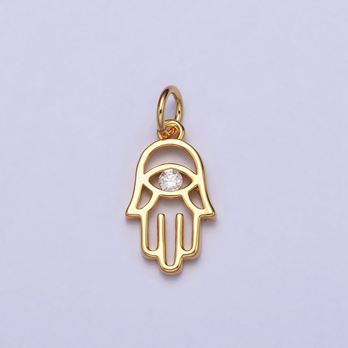 Gold, Silver Hamsa Hand Clear CZ Open Add-On Charm in Gold & Silver | AC408 AC409 - DLUXCA