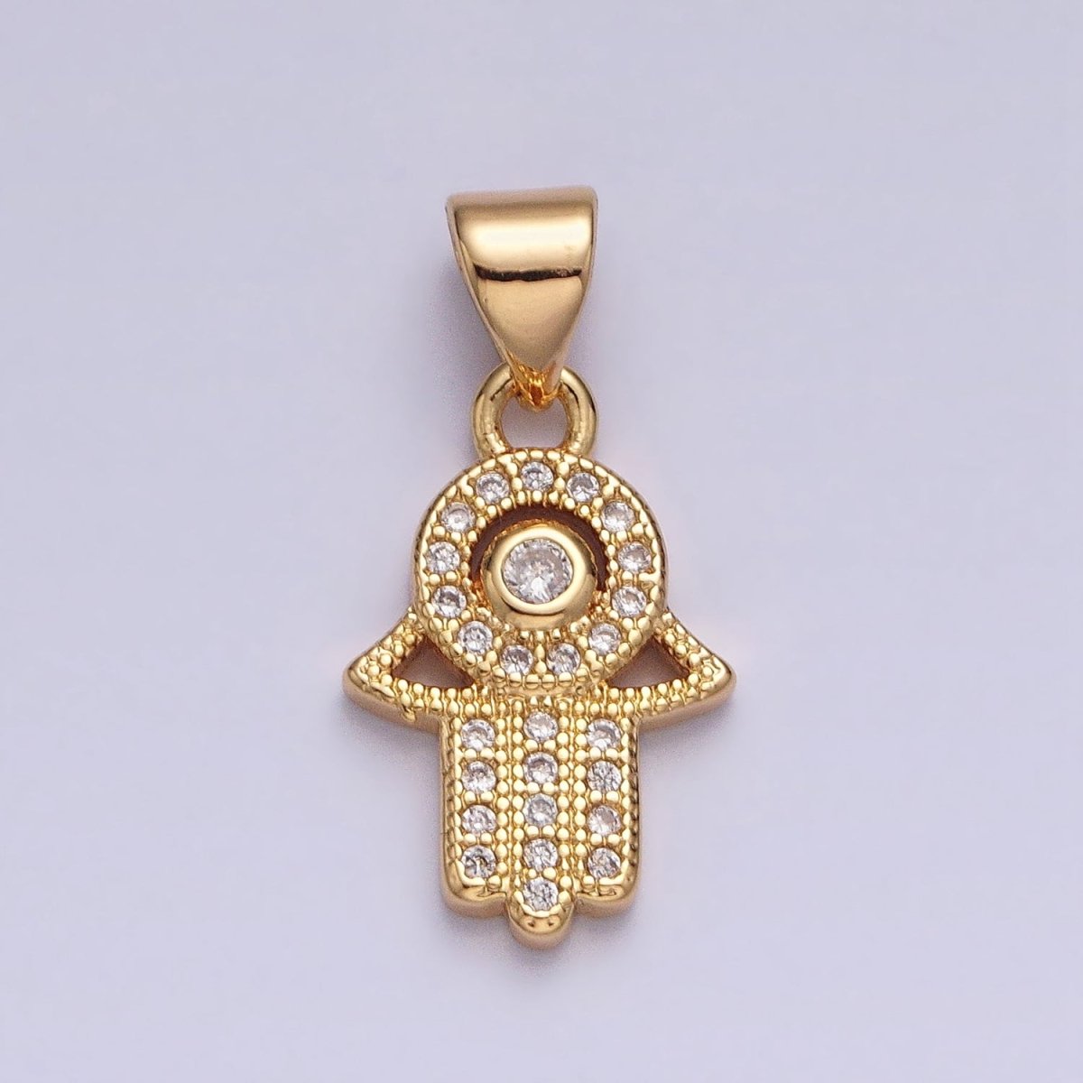 Gold, Silver Hamsa Hand Evil Eye Clear CZ Micro Paved Pendant | AA359 AA360 - DLUXCA