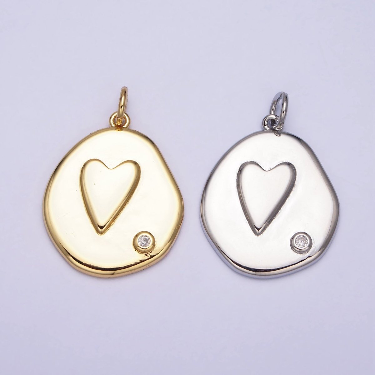 Gold, Silver Heart Valentine Love Lower Clear CZ Abstract Round Add-On Charm | AC545 AC546 - DLUXCA