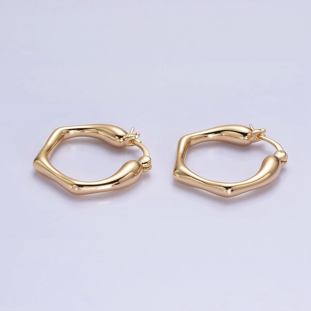 Gold, Silver Hexagonal Abstract Geometric 25mm Latch French Lock Hoop Earrings | AB916 AB444 - DLUXCA