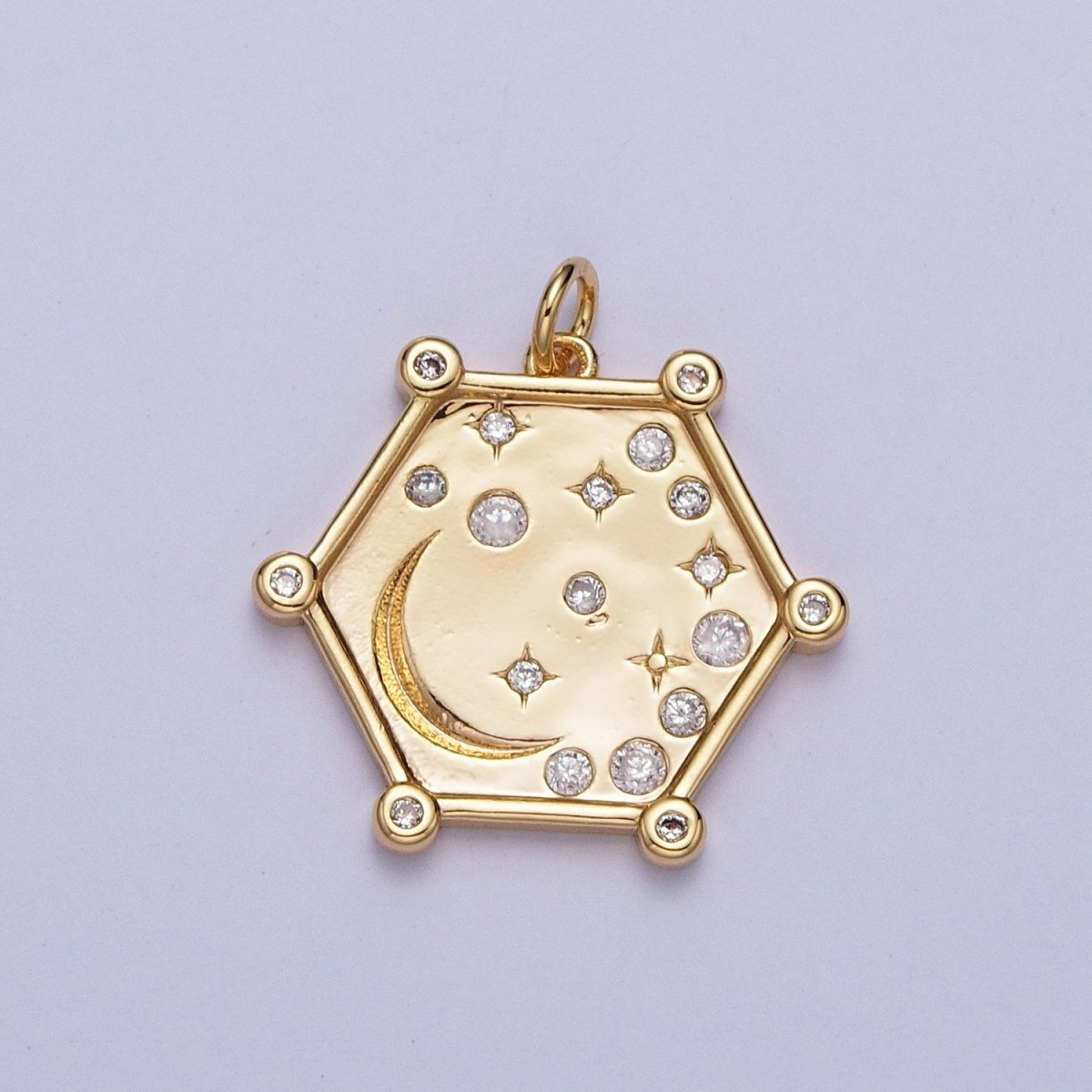 Gold, Silver Hexagonal Celestial Moon Clear, Pink & Green, Purple & Yellow Multicolor Charm | AC695 - AC696 - DLUXCA