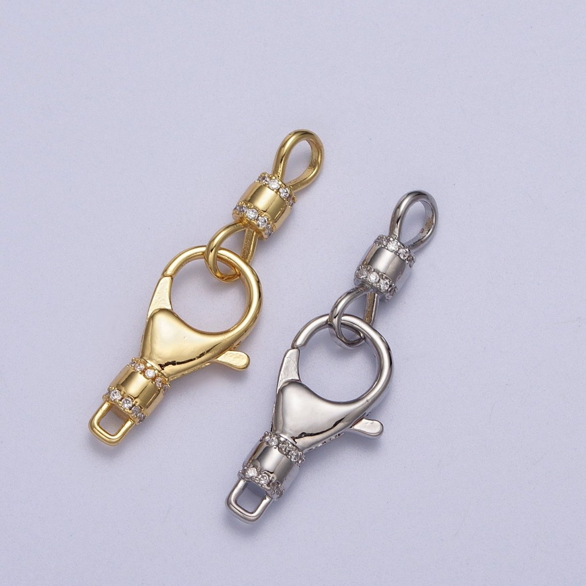Gold, Silver Lobster Clasps Double Latch On Micro Paved CZ Jewelry Closure Supply | Z-041 Z-042 - DLUXCA